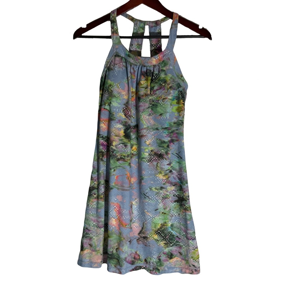 Prana Cantine Dress Blue Graceful Stretch Halter Double Strap back Round Neck XS - Picture 2 of 16